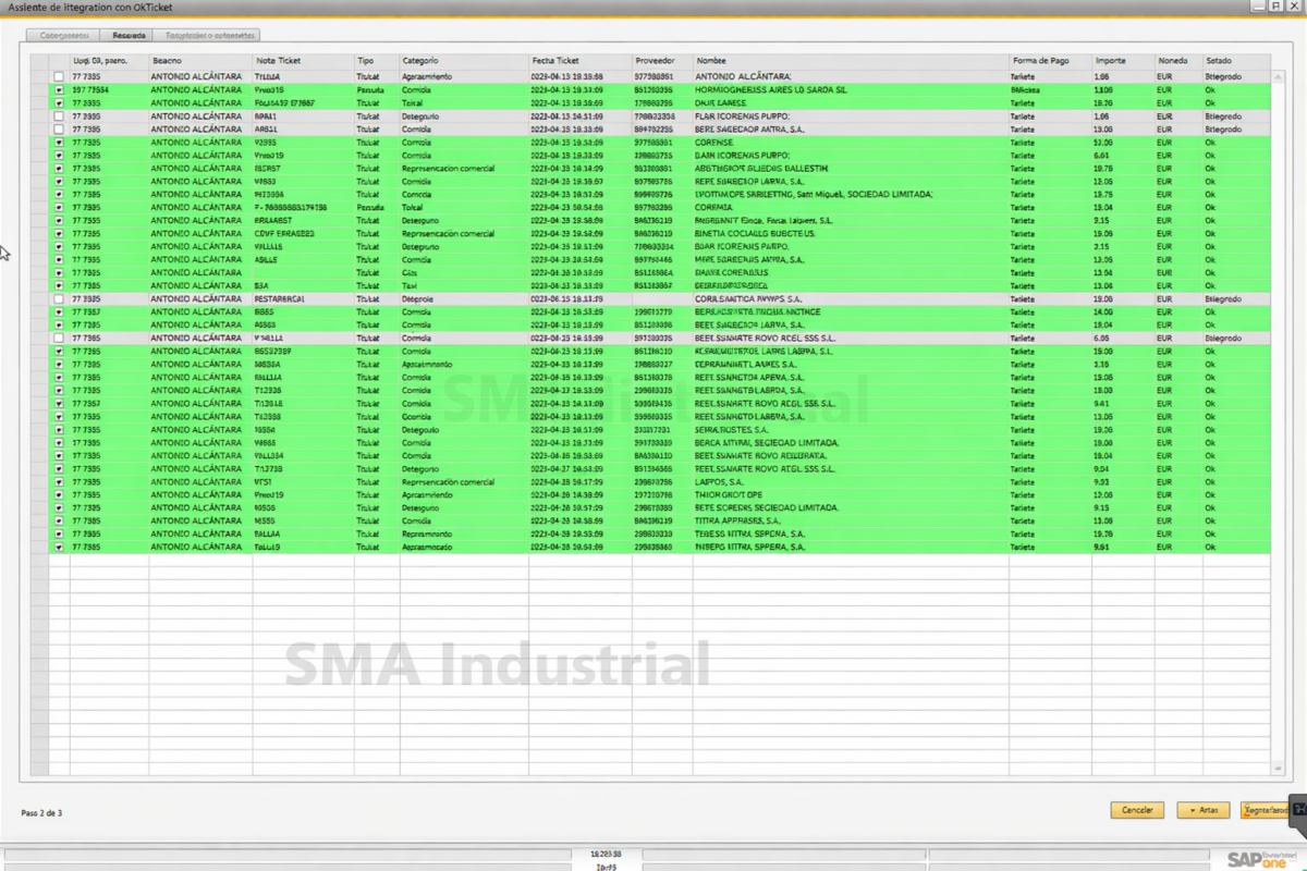 Conector ERP Okticket – SAP Business One©: Automatiza tu gestión de gastos 1 20260312 Pantalla conector Okticket SAP B1